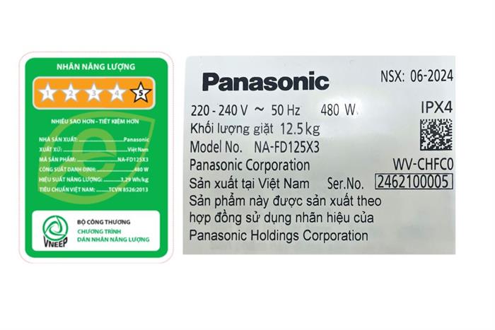 Máy giặt Panasonic Lồng đứng Inverter 12.5 kg NA-FD125X3BV